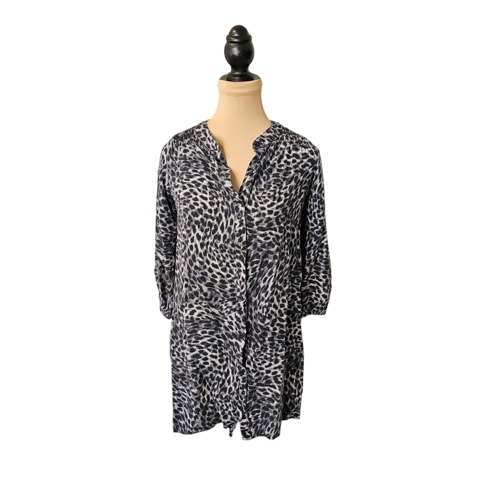 Cloth & Stone Black and White Leopard Print Button Up Top Sz 10